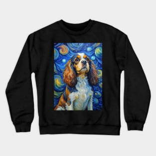 Cavalier King Charles Spaniel Dog Breed Painting in a Van Gogh Starry Night Art Style Crewneck Sweatshirt